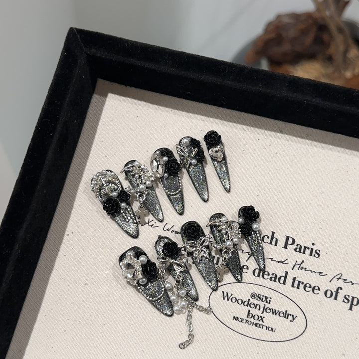 Elegant Black Floral Statement Hair Clips