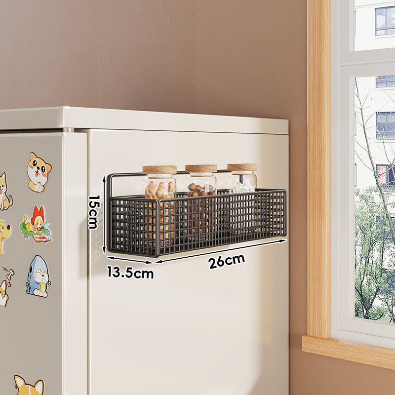 Over-Refrigerator Vertical Hanging Mesh Storage Rack with Deep Baskets and Hook Rail