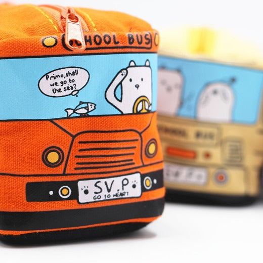 Fun Cartoon School Bus Zippered Pencil Case Kalsten