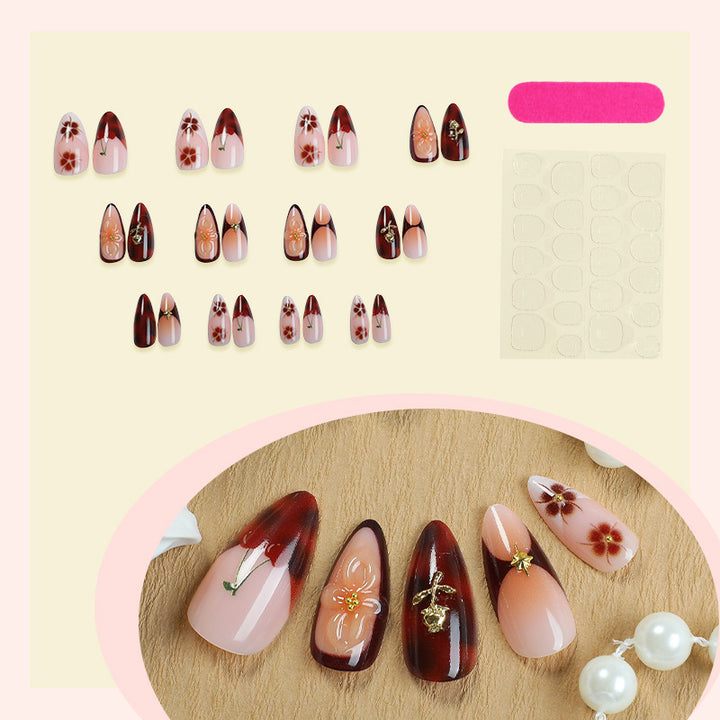 Artistic Press-On Nail Art Set with Floral and Geometric Designs Kalsten 1790636708