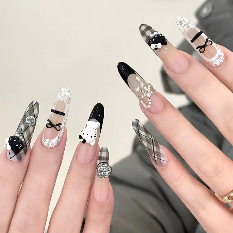 Artistic Press-On Nail Set with Floral and Heart Designs Kalsten