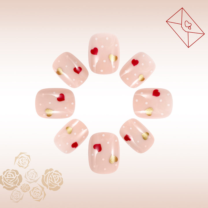 Romantic Heart-Embellished Press-On Nails Kalsten