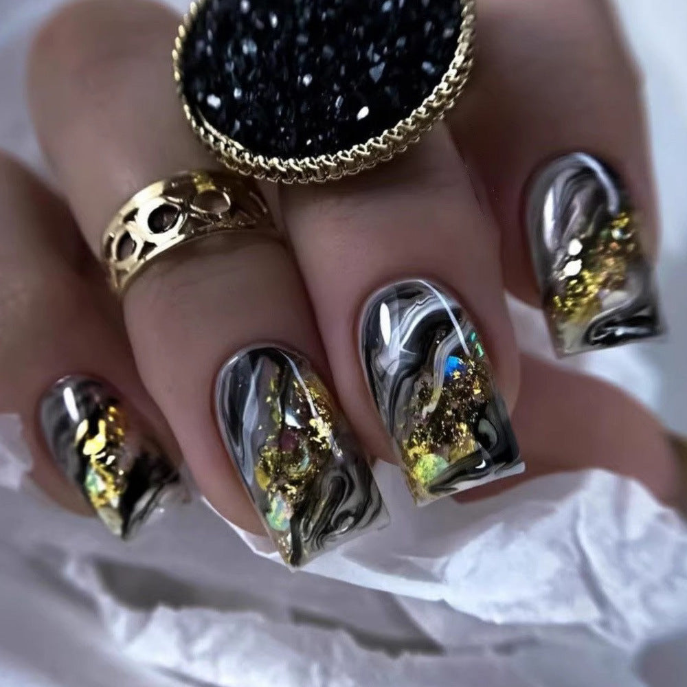 Abstract Gold and Black Design Artificial Nails Kalsten