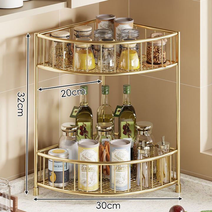 Triangular Triple-Tier Gold-Plated Corner Pantry & Spice Organizer