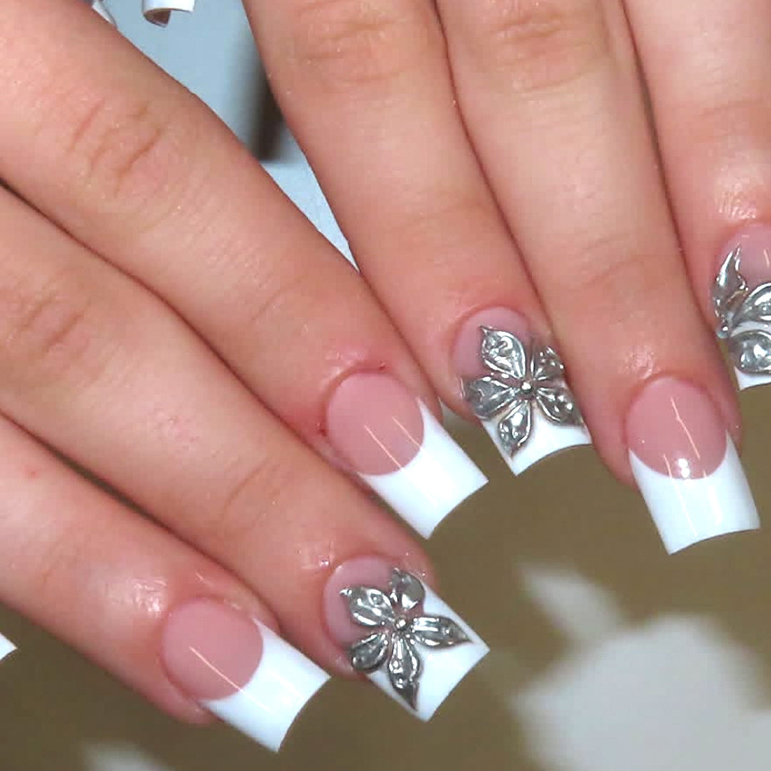 Decorative Floral French Tip Nail Art Kalsten