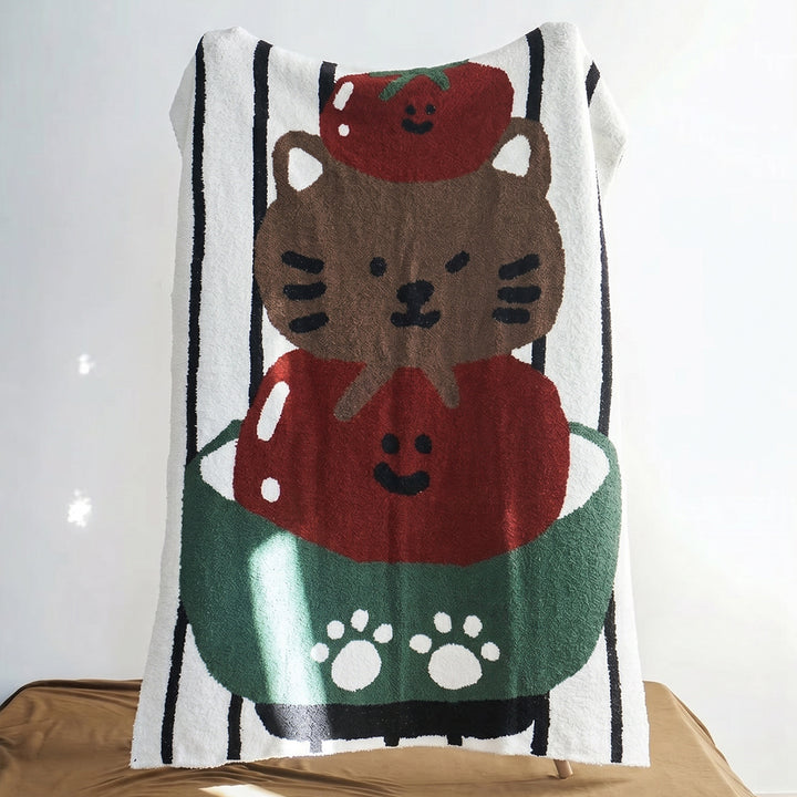 Cartoon Cat-Themed Cozy Throw Blanket