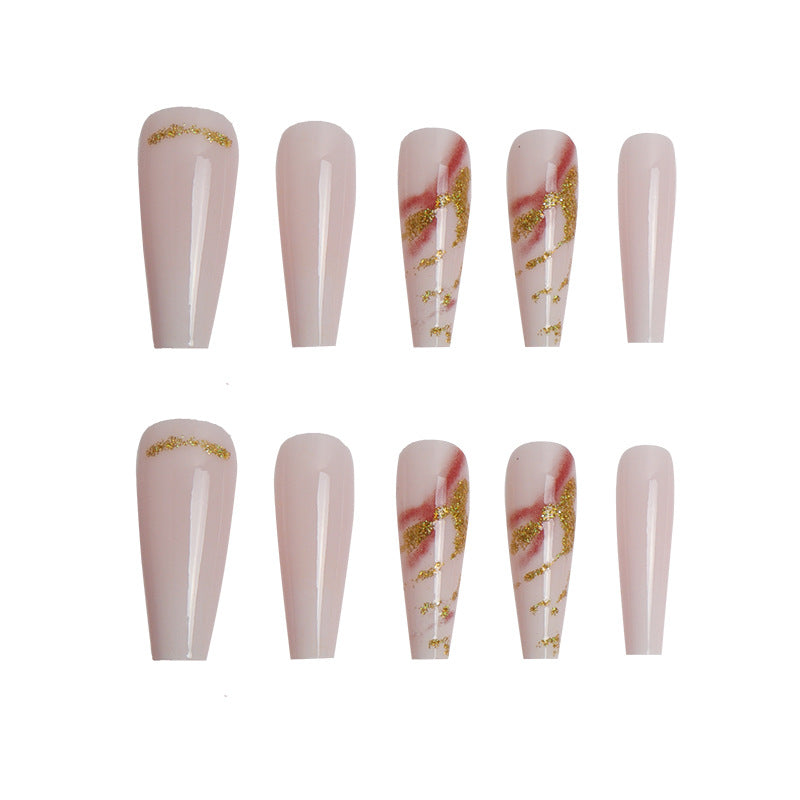 Elegant Long Stiletto Press-On Nails with Artistic Marble Design Kalsten