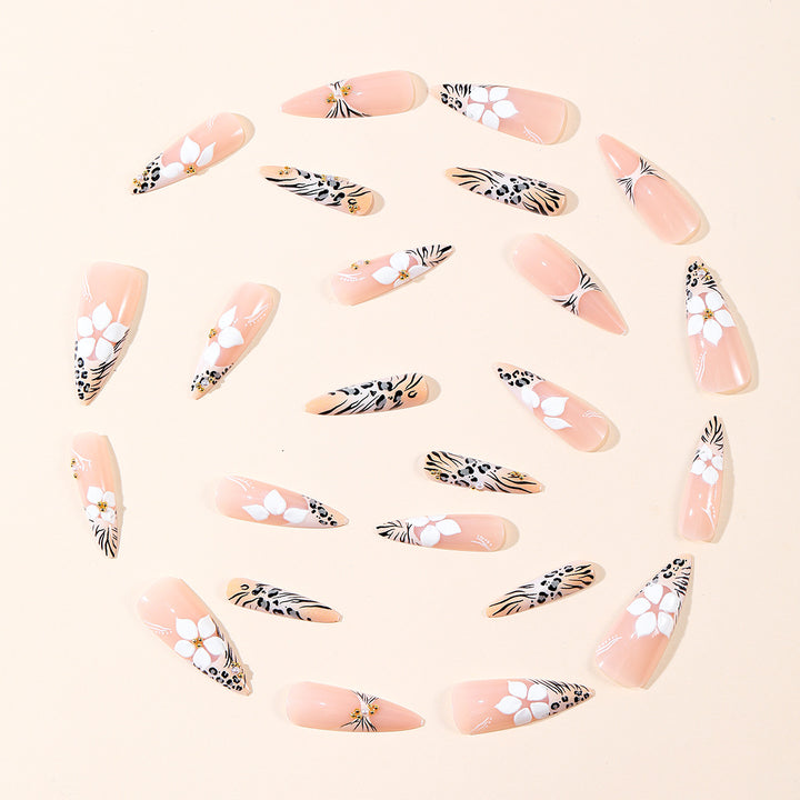 Floral and Animal Print Stiletto Nail Art Extensions Kalsten
