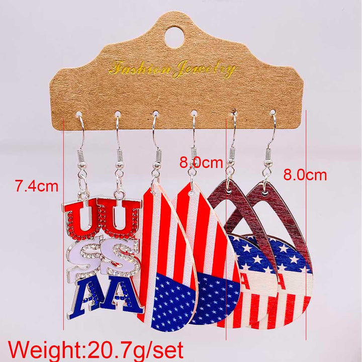 Women's nan set lightweight statement drop earrings made of wood-acrylic with hook closure and star-stripe motif Kalsten