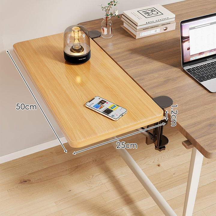 Clamp-On Adjustable Wooden Desk Side Shelf Extension with Foldable Bracket