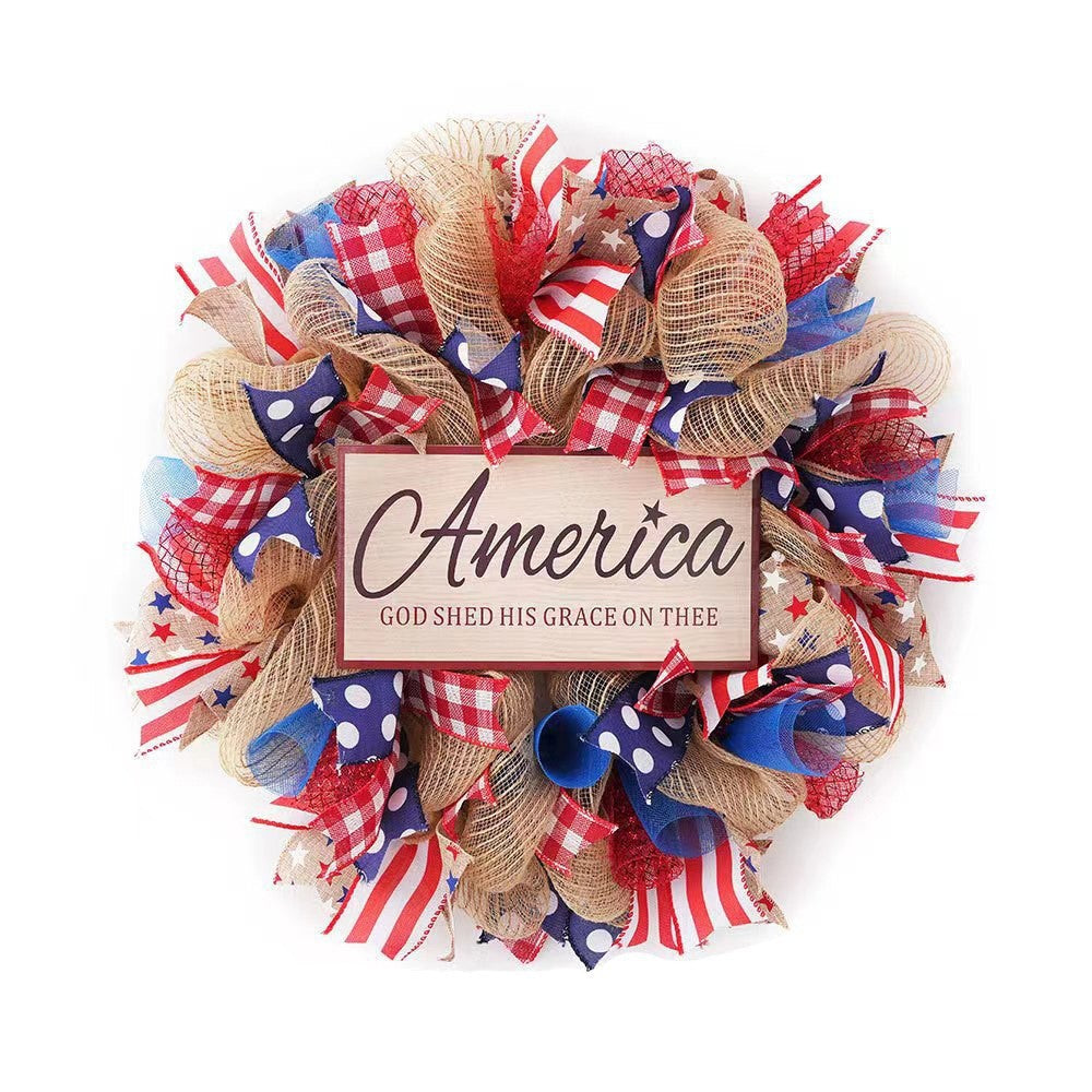 Unisex nan layered star wreath door decor with mixed ribbon bows and wooden accents Kalsten