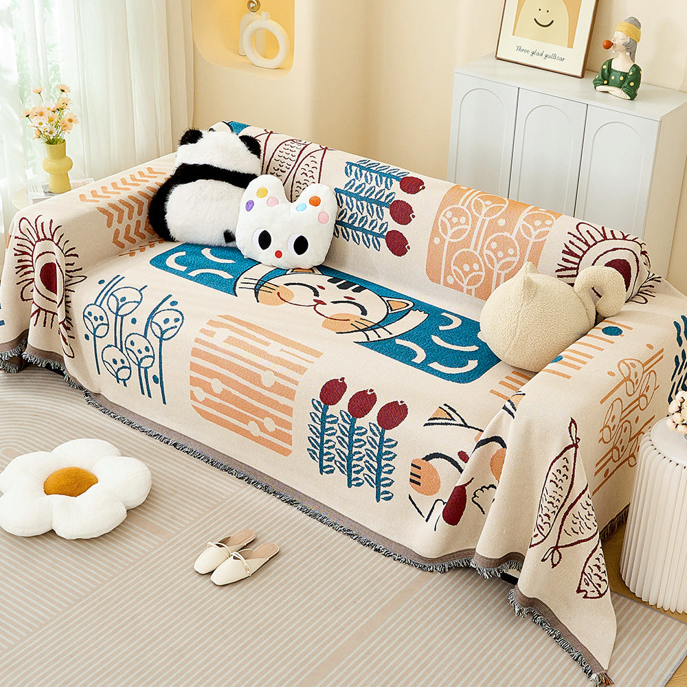 Playful Cartoon Print Sofa Throw Blanket