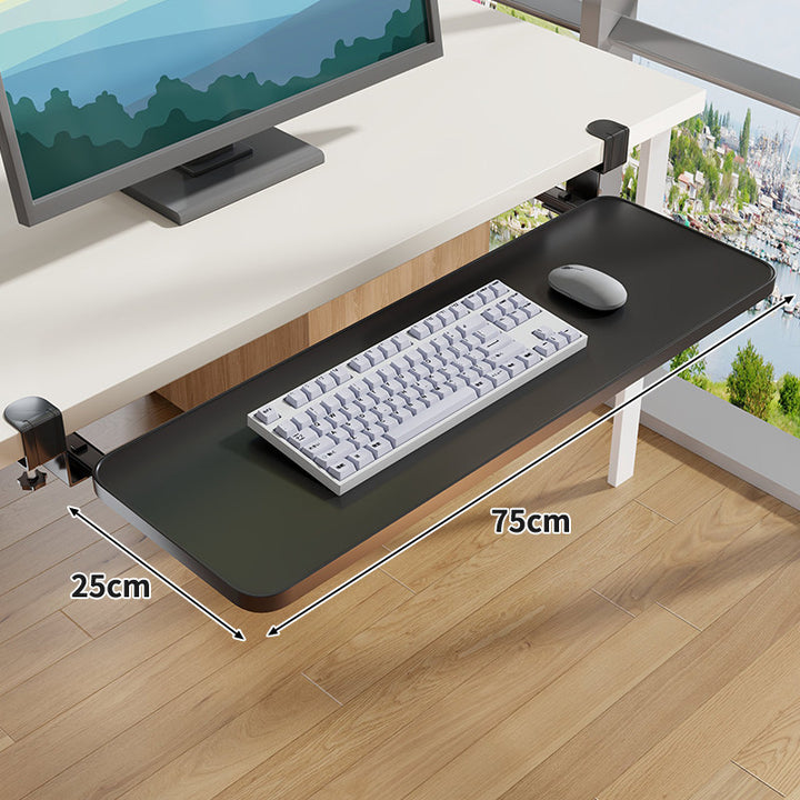 Clamp-Mounted Sliding Ergonomic Woodgrain Keyboard & Mouse Platform