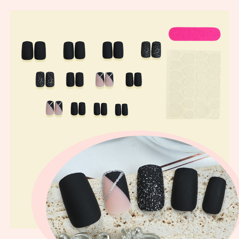 Matte Finish Press-On Nail Set with Glamorous Black and Sparkly Designs Kalsten