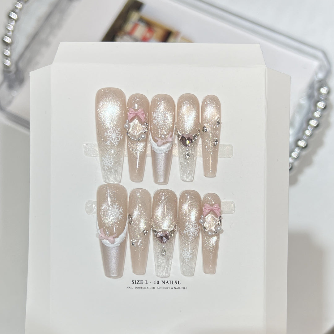 Glittery Press-On Nail Art Set with Snowflake Design Kalsten