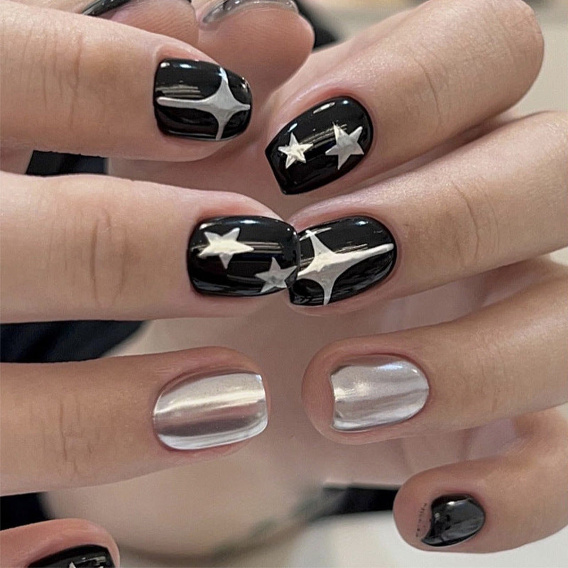 Artistic Press-On Nail Set with Metallic Star Designs Kalsten