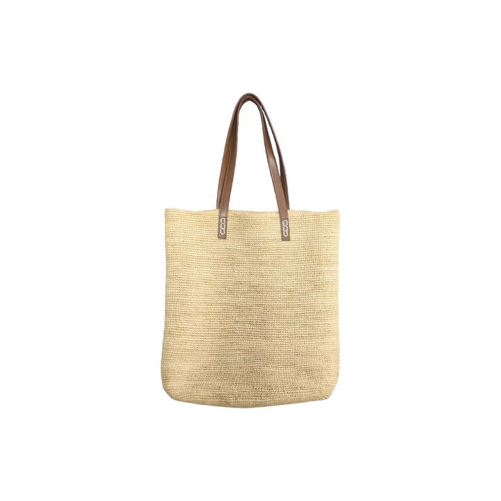 Handbag Made of Sustainably Woven Natural Material with Elegant Leather Handles Kalsten