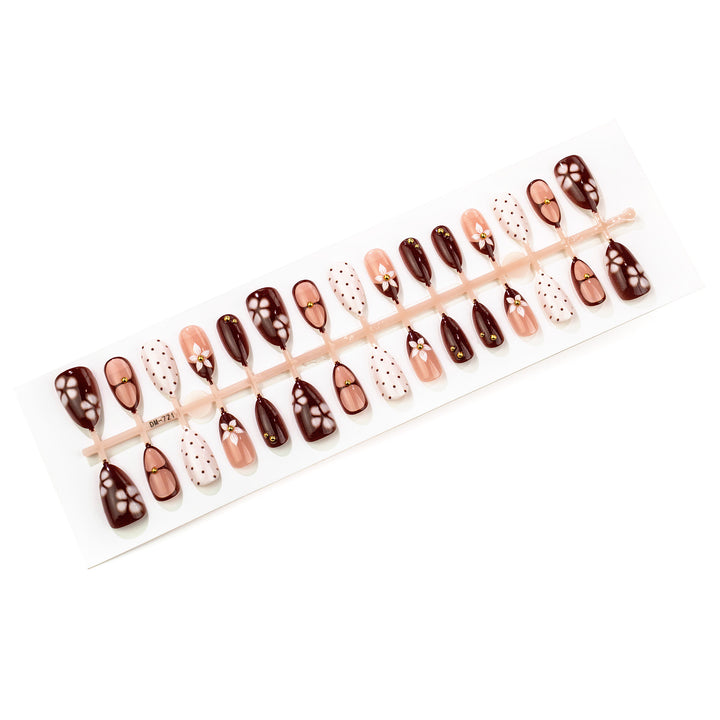 Decorative Press-On Nail Art Set with Floral Accents