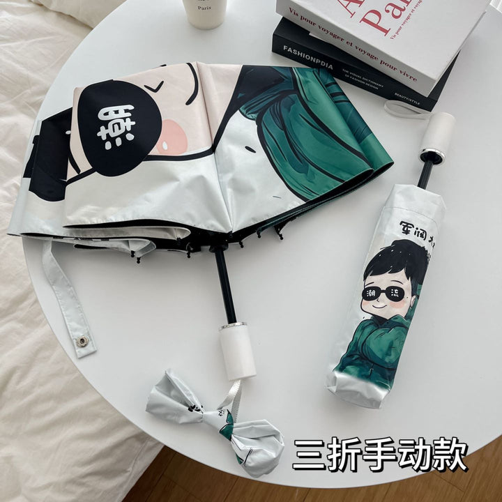 Ladies innovative folding umbrella with gentle leaf design and practical carrying pouch Kalsten