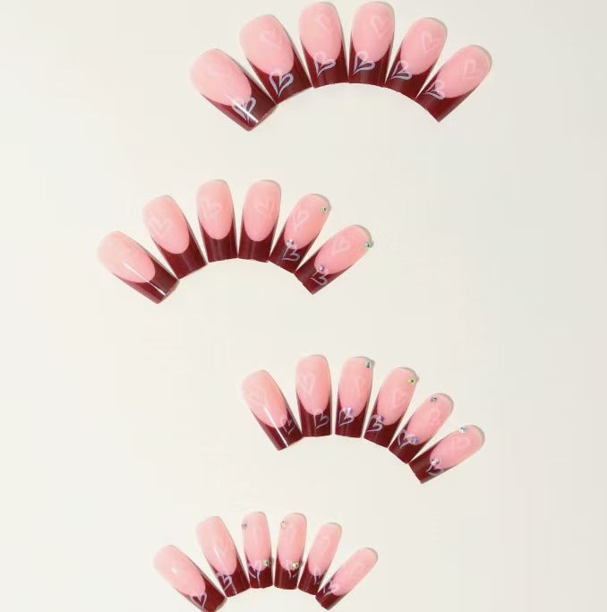 Decorative Press-On Nail Set with Heart Design Kalsten
