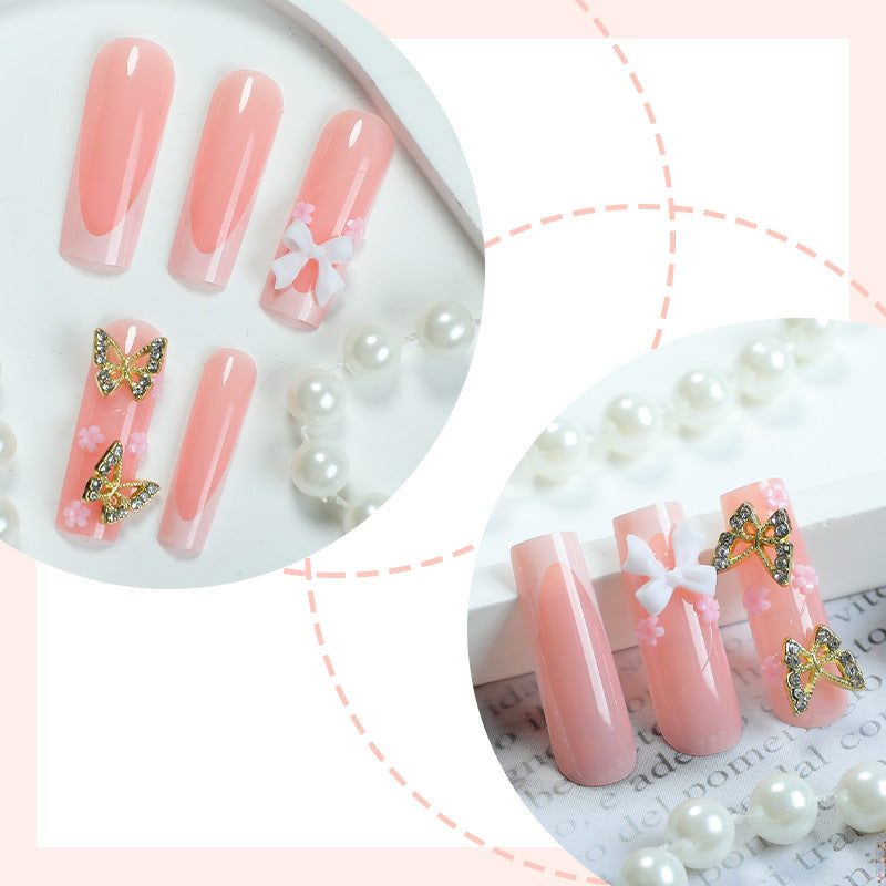 Decorative Press-On Nail Set with Floral and Butterfly Accents kalsten