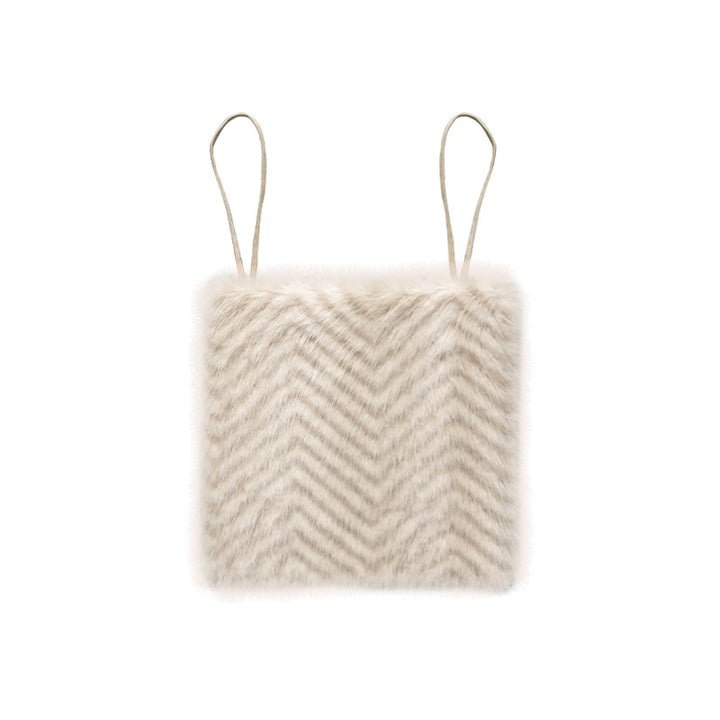 Square chair cushion made of cozy artificial fur with non-slip base and strap attachment Kalsten