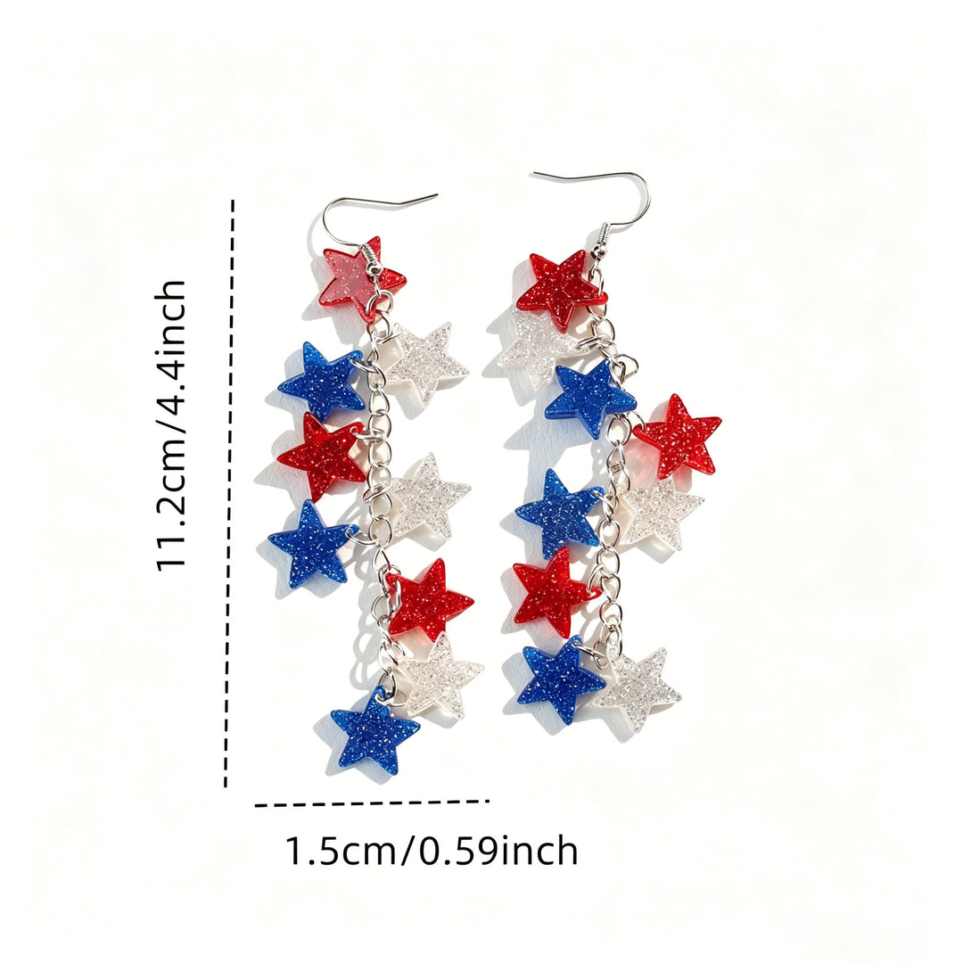 Women's nan patriotic triple-tier glitter star dangle earrings with fishhook wires Kalsten