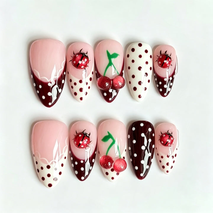 Artistic Cherry-Themed Press-On Nails Kalsten
