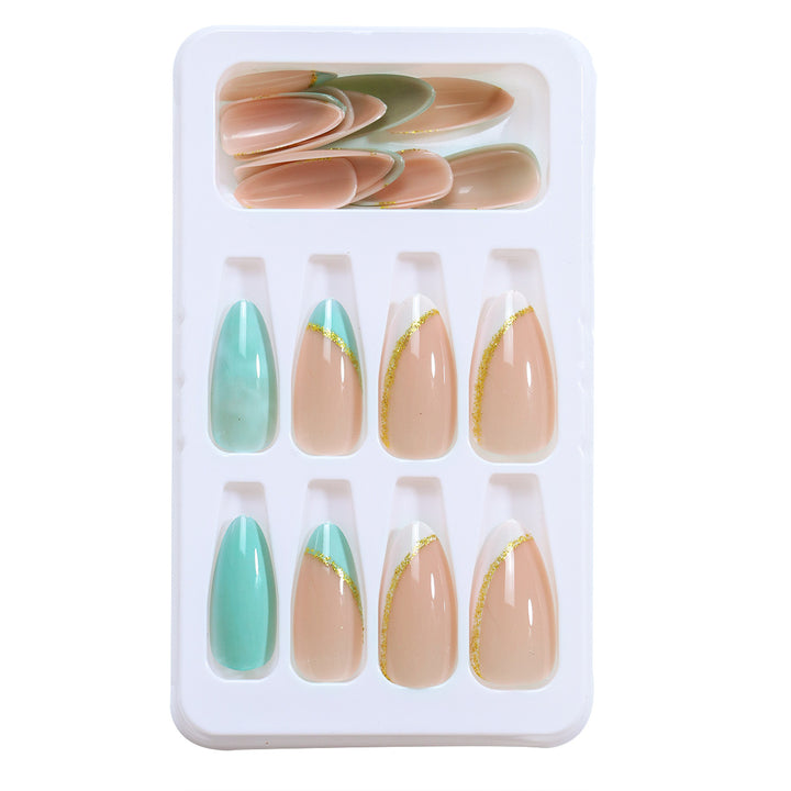 Elegant Stiletto Press-On Nails Set with Gold Accent Kalsten