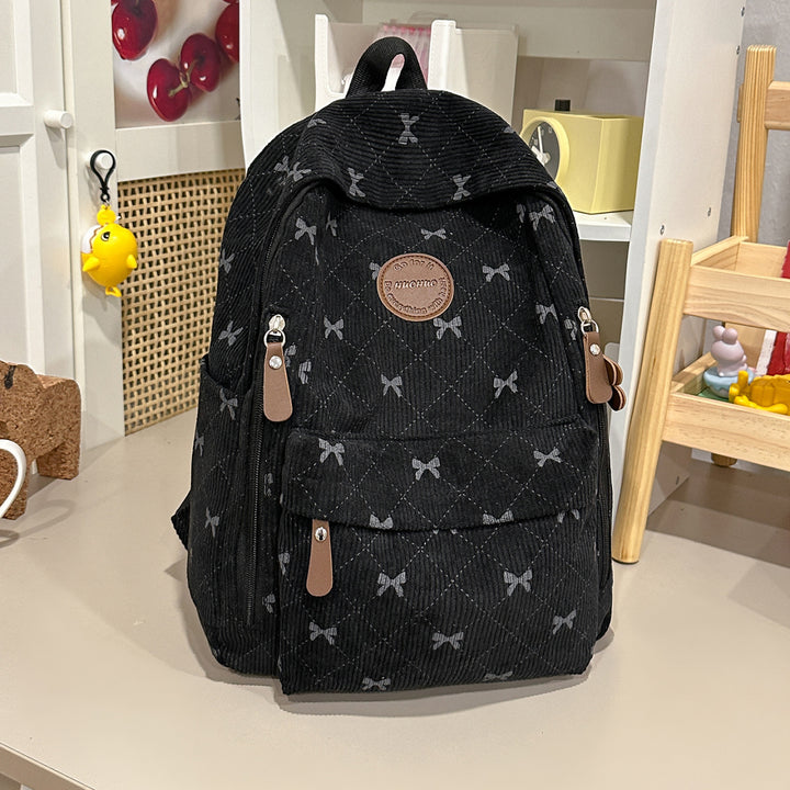 Bow-Embellished Corduroy Backpack Kalsten