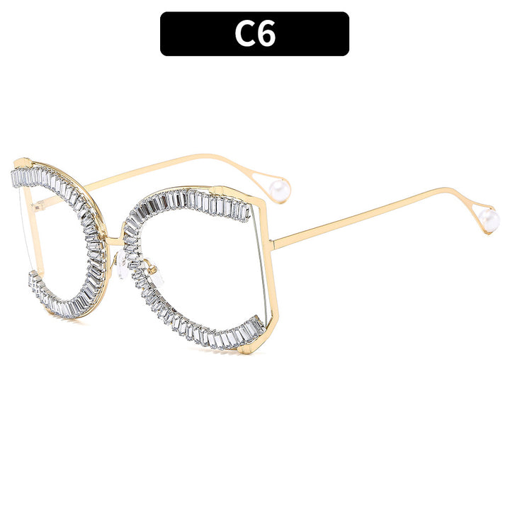 Decorative Cat-Eye Sunglasses with Rhinestone Accents
