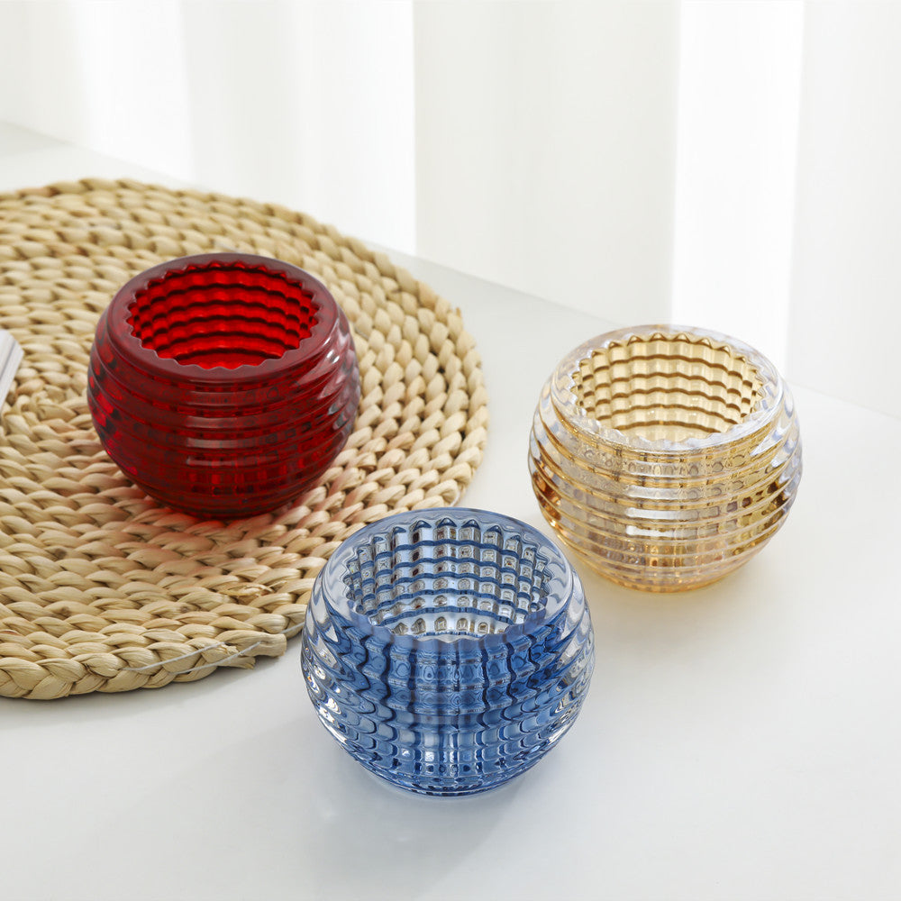 Round Ribbed Glass Votive Candle Holder for Tealights Kalsten