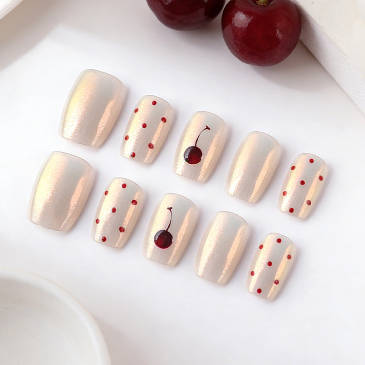 Artistic Cherry-Patterned Press-On Nail Set Kalsten