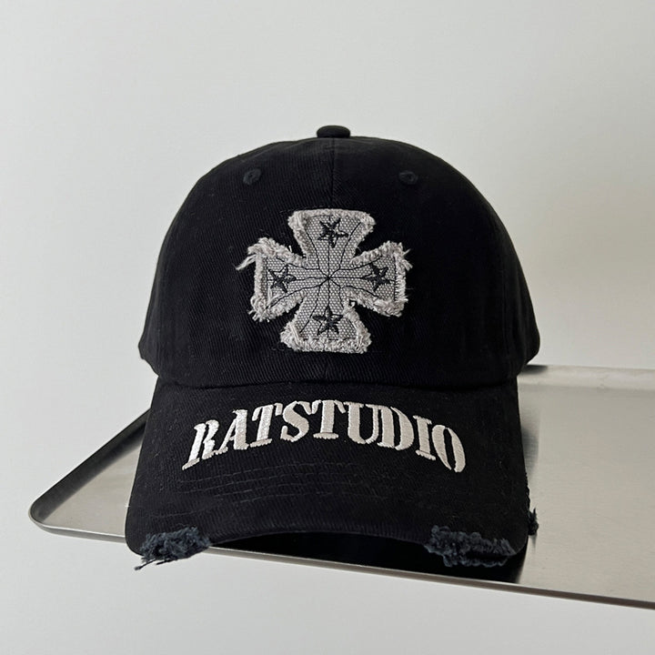 Distressed Cotton Cap with Unique Graphic Design