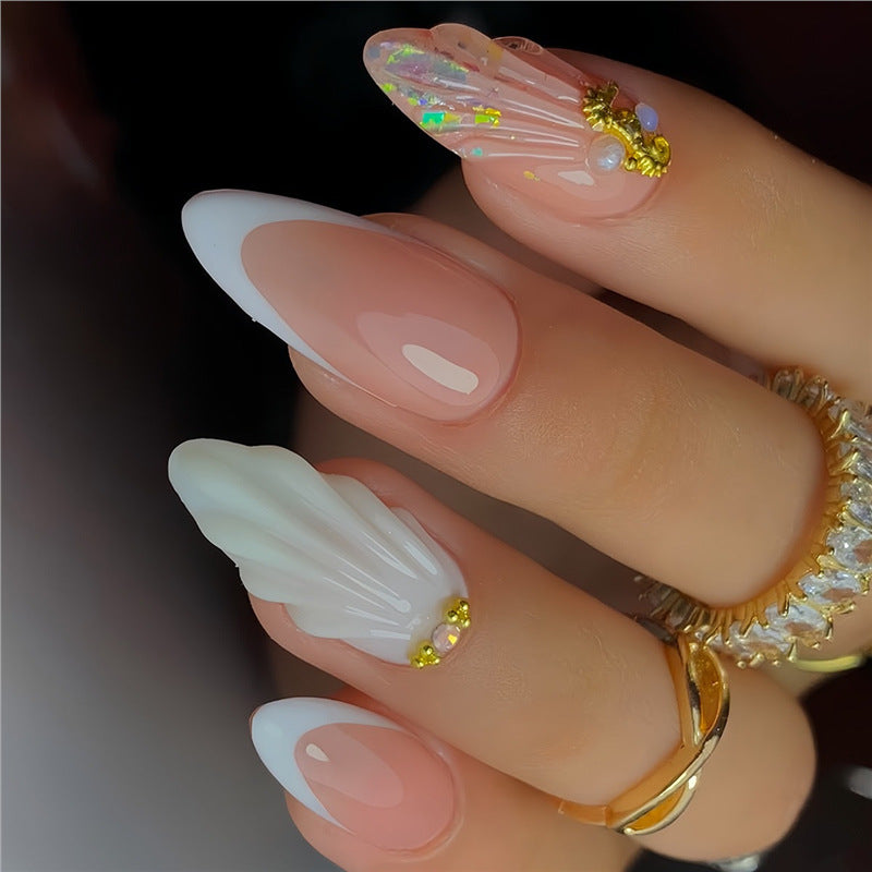 Decorative Stiletto Press-On Nail Art with Floral Accents Kalsten