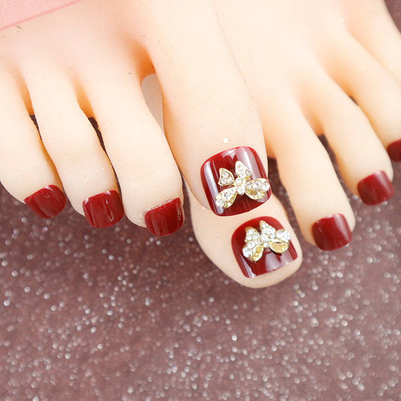 Decorative Rhinestone-Embellished Press-On Toenails
