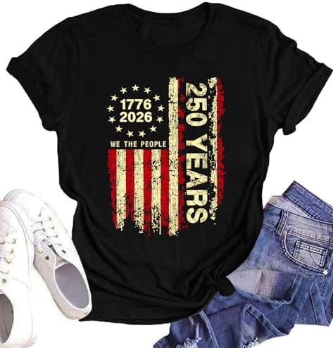 Unisex nan Patriotic semiquincentennial graphic cotton tee with distressed American flag and We the People print Kalsten