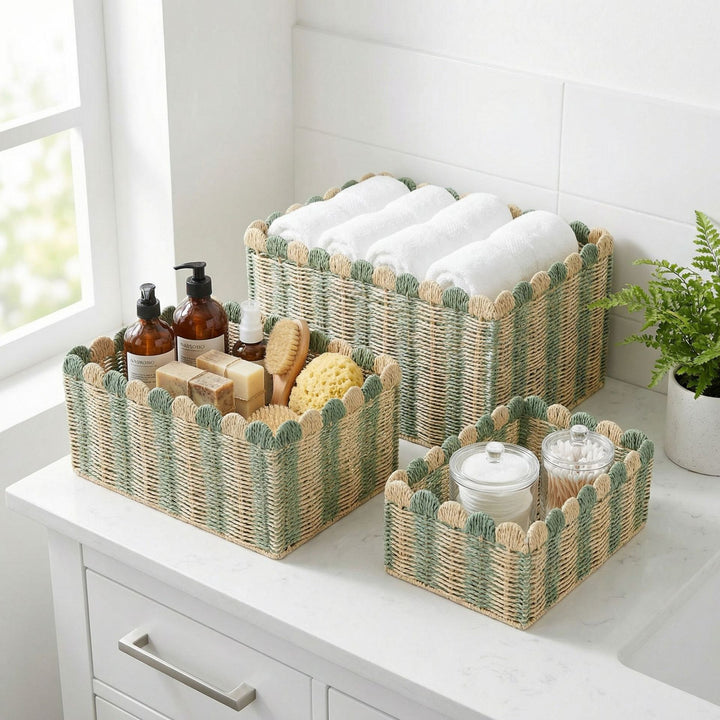 Decorative Woven Storage Basket with Scalloped Edges Kalsten