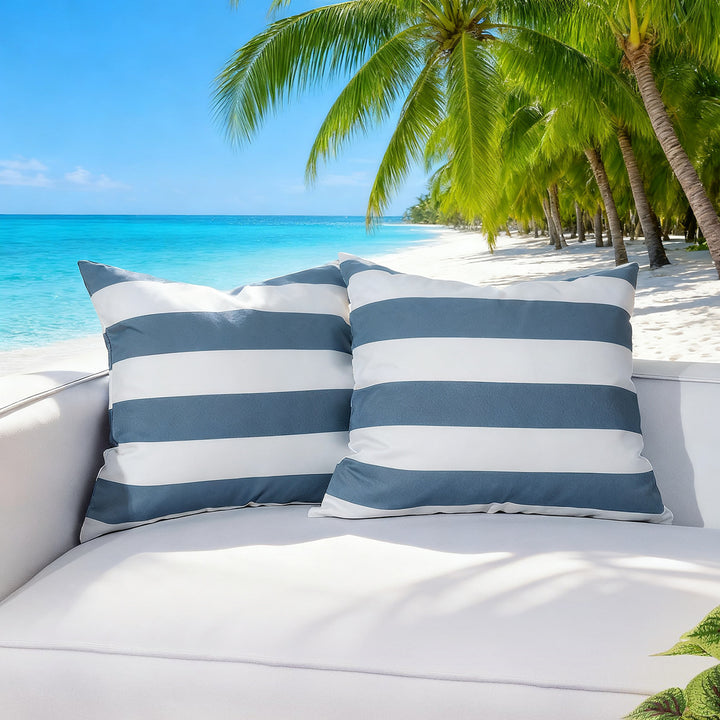Outdoor Weather-Resistant Striped Square Throw Pillow Covers