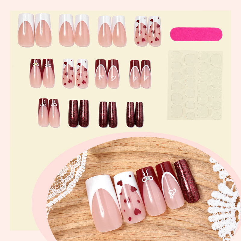 Elegant Press-On Nail Set with Artistic Heart and Glossy Finish Kalsten