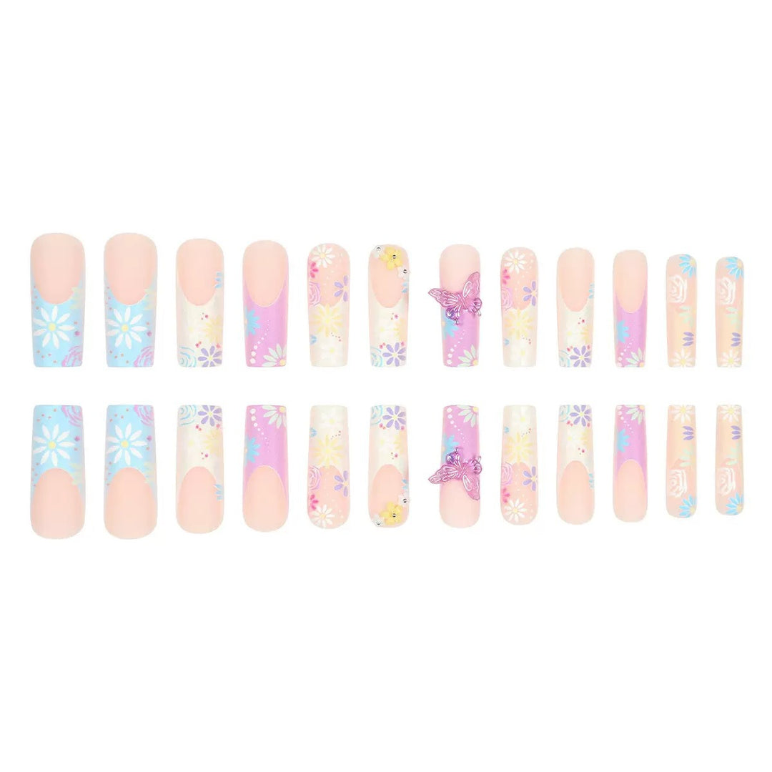 Artificial nails with floral patterns and 3D decorations Kalsten
