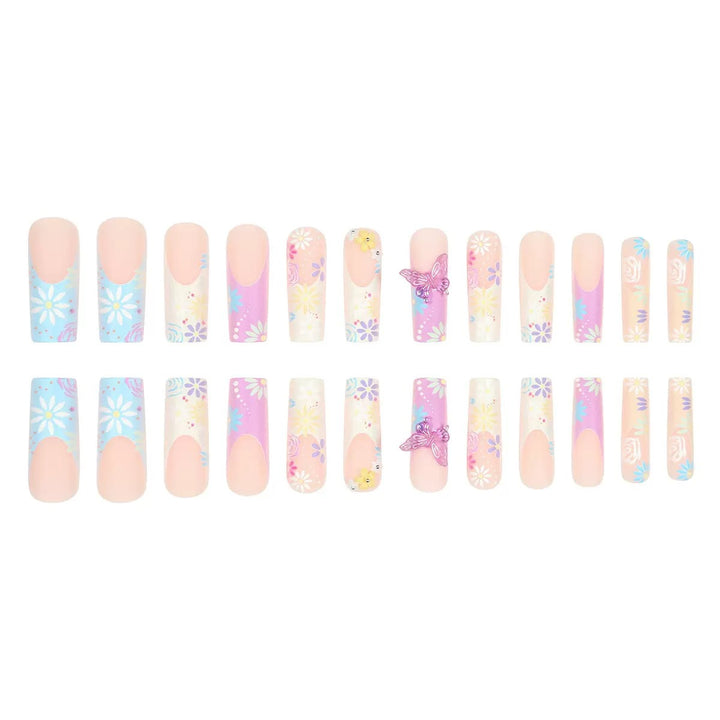 Artificial nails with floral patterns and 3D decorations Kalsten