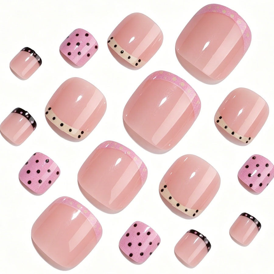 Artificial Nail Set with elegant French tip and creative dots Kalsten