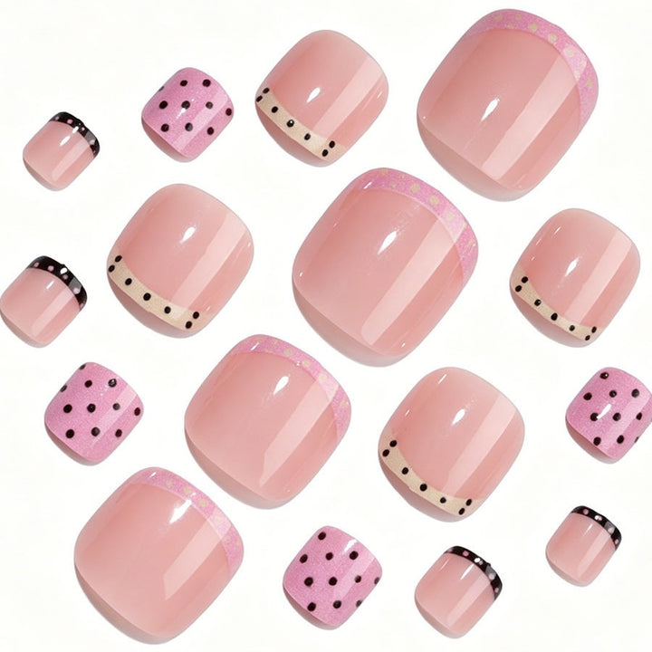 Artificial Nail Set with elegant French tip and creative dots Kalsten
