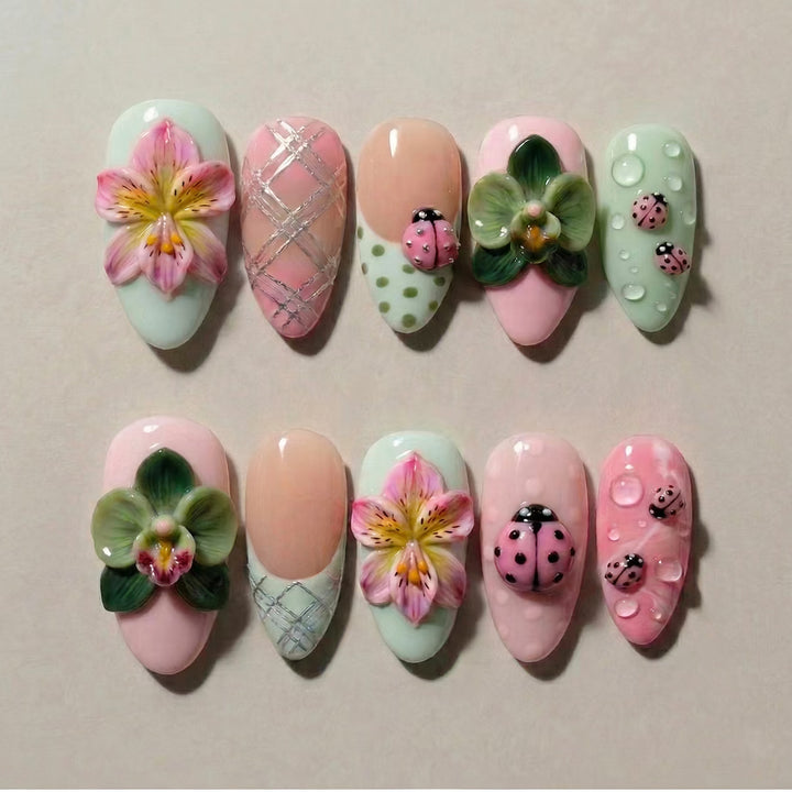 Creative Floral-Themed Press-On Nail Set