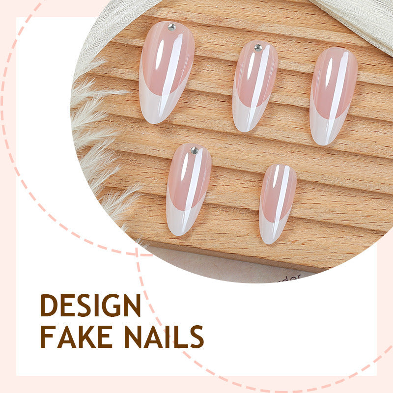 Artificial nail set with elegant French tips and glitter accents Kalsten