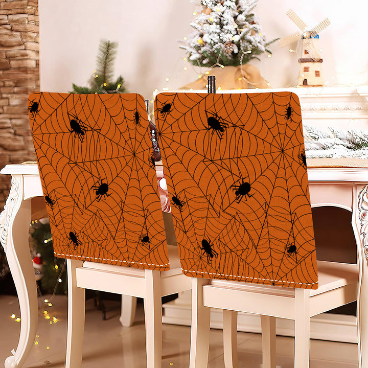 festive Halloween chair covers made of stretchable polyester with witch hat and lettering design