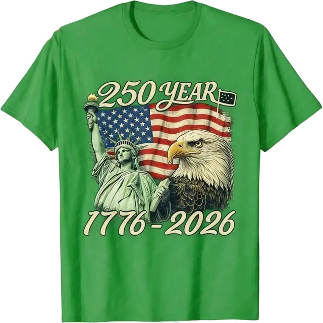 Unisex nan patriotic two hundred fifty year commemorative graphic tee with Statue of Liberty and Bald Eagle print Kalsten
