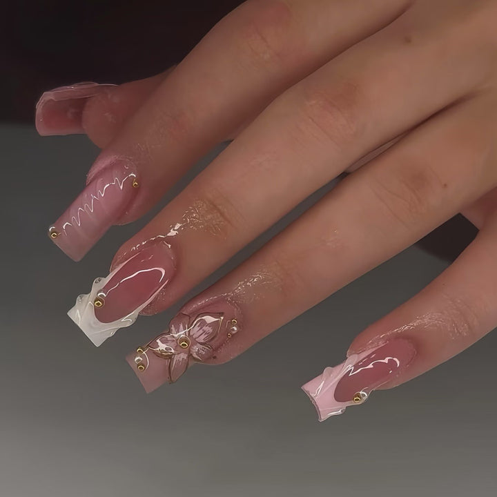 Decorative Press-On Nail Art Set with Rhinestone Accents Kalsten
