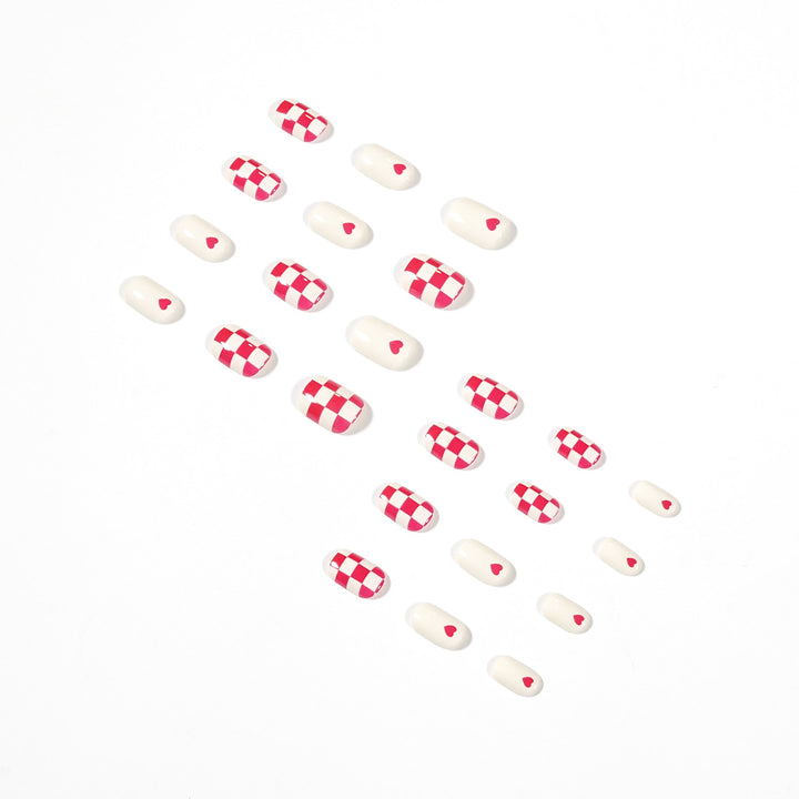 Trendy Nail Art with Heart and Checkered Patterns Kalsten